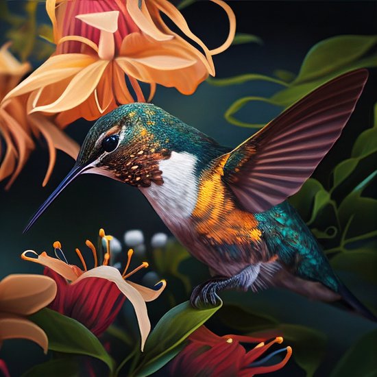 Luxe Wanddecoratie - Fotokunst 'Hummingbird'- Hoogste kwaliteit 5mm Plexiglas - Blind Aluminium Ophangsysteem - 60 x 90 - Akoestisch en UV Werend - inclusief verzending -