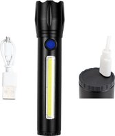 PD® - Zaklamp - Zaklamp led oplaadbaar - Zaklamp Tactical - Zaklamp oplaadbaar - LED - COB - 14cm - Zwart