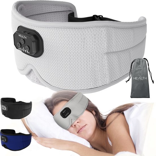 Health Bay® - Bluetooth slaapmasker MAAT XL - Slaapmasker 3D - 20 ingebouwde rustgevende geluiden - Slaapmasker vrouwen / mannen - Ultra platte SponsSpeakers - 100% Verduisterend traagschuim - Grijs -