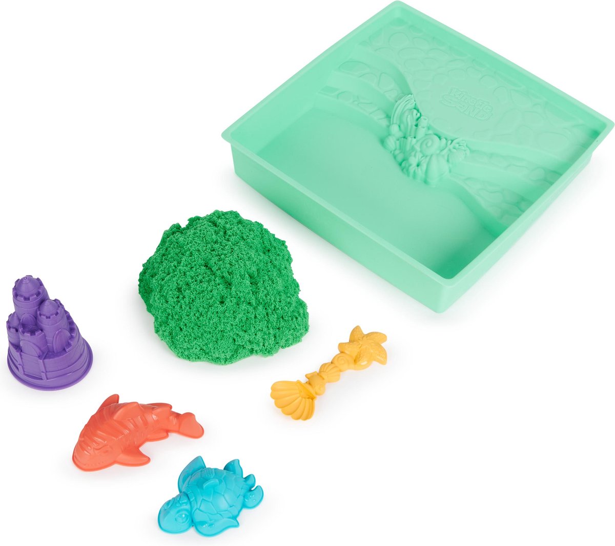 Kinetic Sand - Zandbak-set met 454 g groen origineel Kinetic Sand opbergzandbak 4 vormen en gereedschap - Sensorisch speelgoed — afbeelding 5