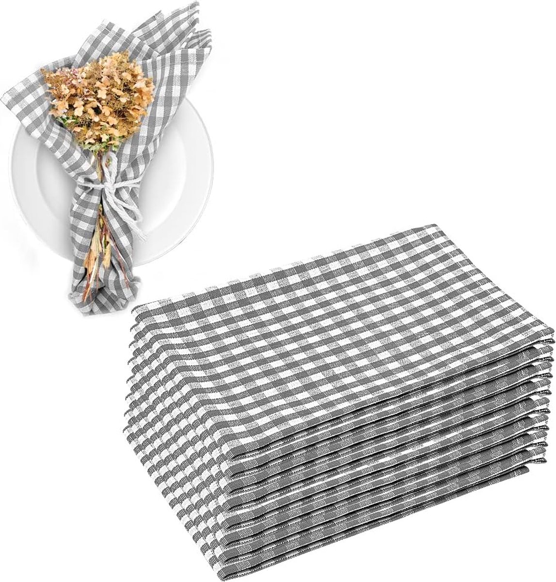 8-delige stoffen servetten, servetten, stof, 100% katoen, Scandinavische landhuisstijl, geruite servetten, 45 x 45 cm, servetten voor bruiloft, tafeldecoratie, Kerstmis, verjaardag, café,