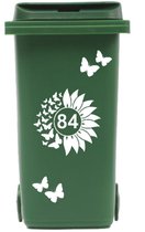 Container wit Sticker zonnebloem / vlinders met huisnummer | Kliko | Rosami