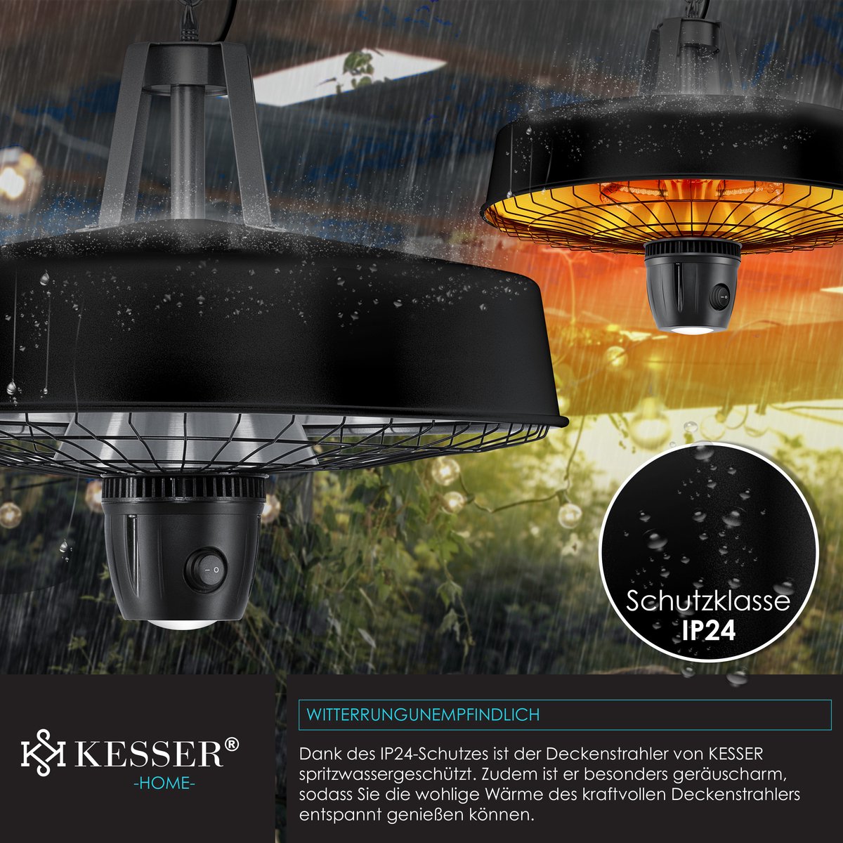 KESSER Terrasverwarmer Elektrisch 2500 W – Infrarood Heater voor Plafond en Wand, Hangende Terrasheater voor Buiten – foto 4