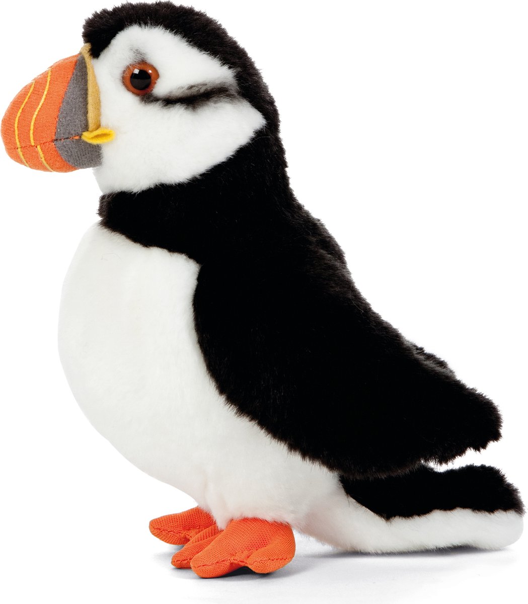 Living Nature Pluche papegaaiduiker vogel knuffel - 20 cm - Knuffeldieren - Zeevogels