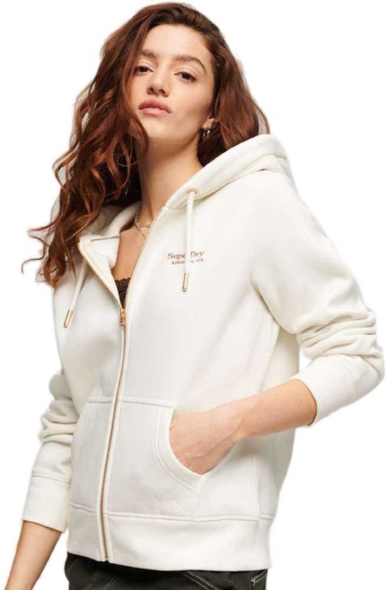 Superdry Essential Logo Zip Hoodie Pull Femme - Off White - Taille Xs