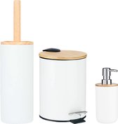 Berilo badkamer accesoires set Malaga - toiletborstel/pedaalemmer/zeeppomje - wit