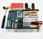Trendopolis Kit d'outils de bricolage en Cuir de 44 pièces – Acier et bois durables – Pour Estampage, couture et Coudre – Set complet pour débutants et professionnels