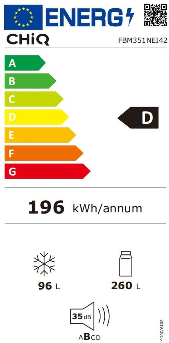 CHiQ FBM351NEI42 - Koel-vriescombinatie - 356 Liter - No Frost - Stil 35dB - Inverter Compressor - Digitaal LED Display - 12 Jaar Garantie op Compressor - D Energielabel — afbeelding 2