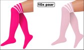 10x Paire de chaussettes longues roses et roses à rayures - taille 36-41 - chaussettes à l'aine - chaussettes Barbie chaussettes de sport pom-pom girl carnaval football hockey festival unisexe