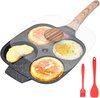 Pan met 4 vakken, pannenkoekenpan met deksel, omeletpan, anti-aanbaklaag, van aluminium, voor ontbijt, gebakken ei, voor alle warmtebronnen inclusief inductie
