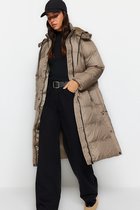 Trendyol Vrouwen Standaard mouw Basis Mink oversized lange opblaasbare jas met capuchon en drukknopen aan de zijkanten TWOAW24MO00104