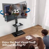 TV-standaard vloer voor 32-43 55 60 inch TV, 70° draaibaar & 8 hoogte verstelbaar TV-stand floor universeel met plank voor vlakke & gebogen TV enz, Max VESA 600x400mm (Zwart)