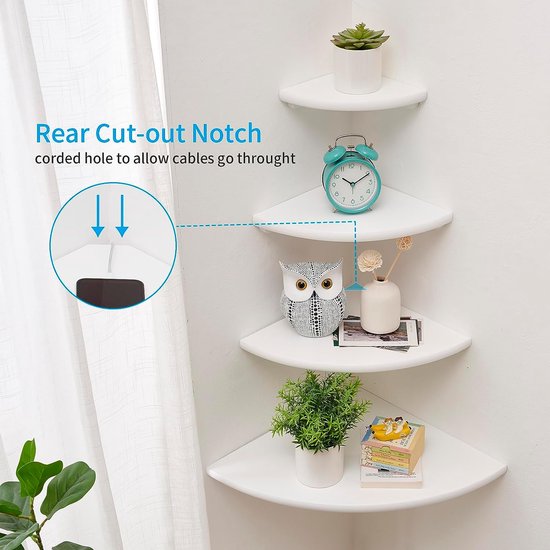 MKSS® Rustieke Industriële Houten Plank Wandmontage - Hoekrek Display Decor Hoekplank Zwevende Wandplank Organizer Voor Slaapkamer Keuken Badkamer Wit
