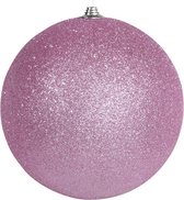 1x Roze grote glitter kerstballen 13,5 cm - hangdecoratie / boomversiering glitter kerstballen
