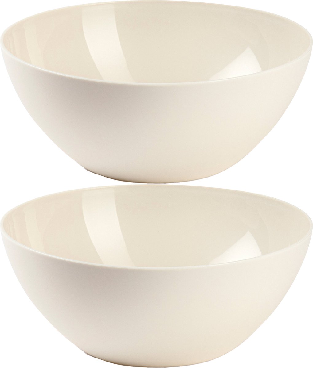 Plasticforte Serveerschaal/saladeschaal - 2x stuks - D23 x H10 cm - kunststof - beige
