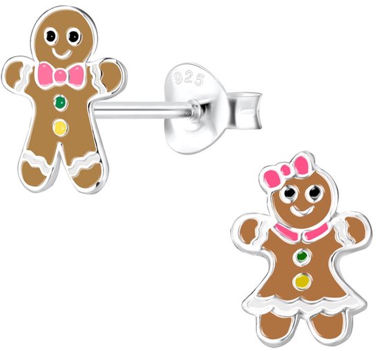 Joie|S - Boucles d'oreilles poupée en argent - pain d'épices - pain d'épices - pain d'épices Sinterklaas Noël - boucles d'oreilles enfants