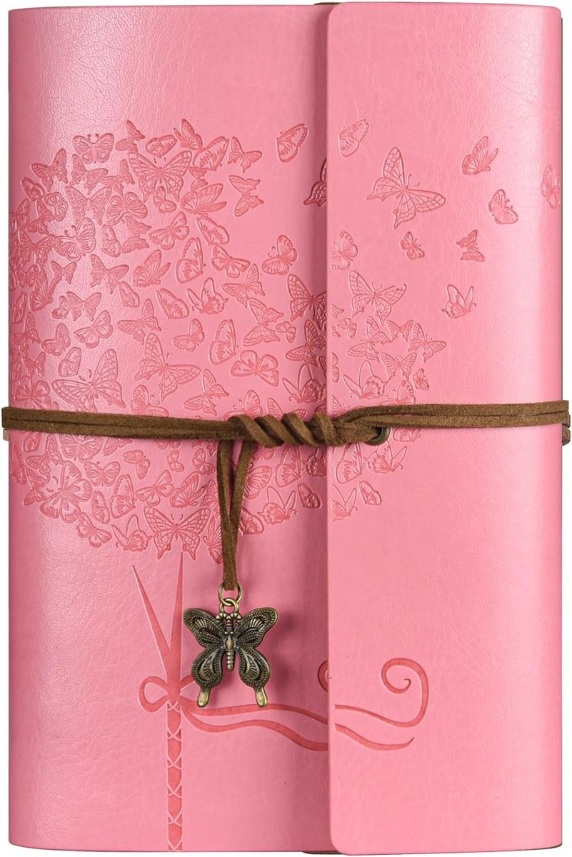 Lederen Journal Notebook, reisverslagen voor vrouwen, navulbare vlinder notitieboek gevoerd persoonlijk dagboek schrijven notitieboek geschenken A6 12,9 x 18,5 cm (roze)