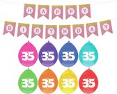 Haza Verjaardag 35 jaar geworden versiering - 16x thema ballonnen/1x Happy Birthday slinger 300 cm