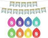 Haza Birthday Décoration pour 8e anniversaire - 16x ballons à thème/1x banderole Happy Birthday 300 cm