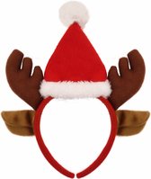 Henbrandt kerst diadeem/haarband - rendier gewei kerstmuts -bruin/rood -22 cm