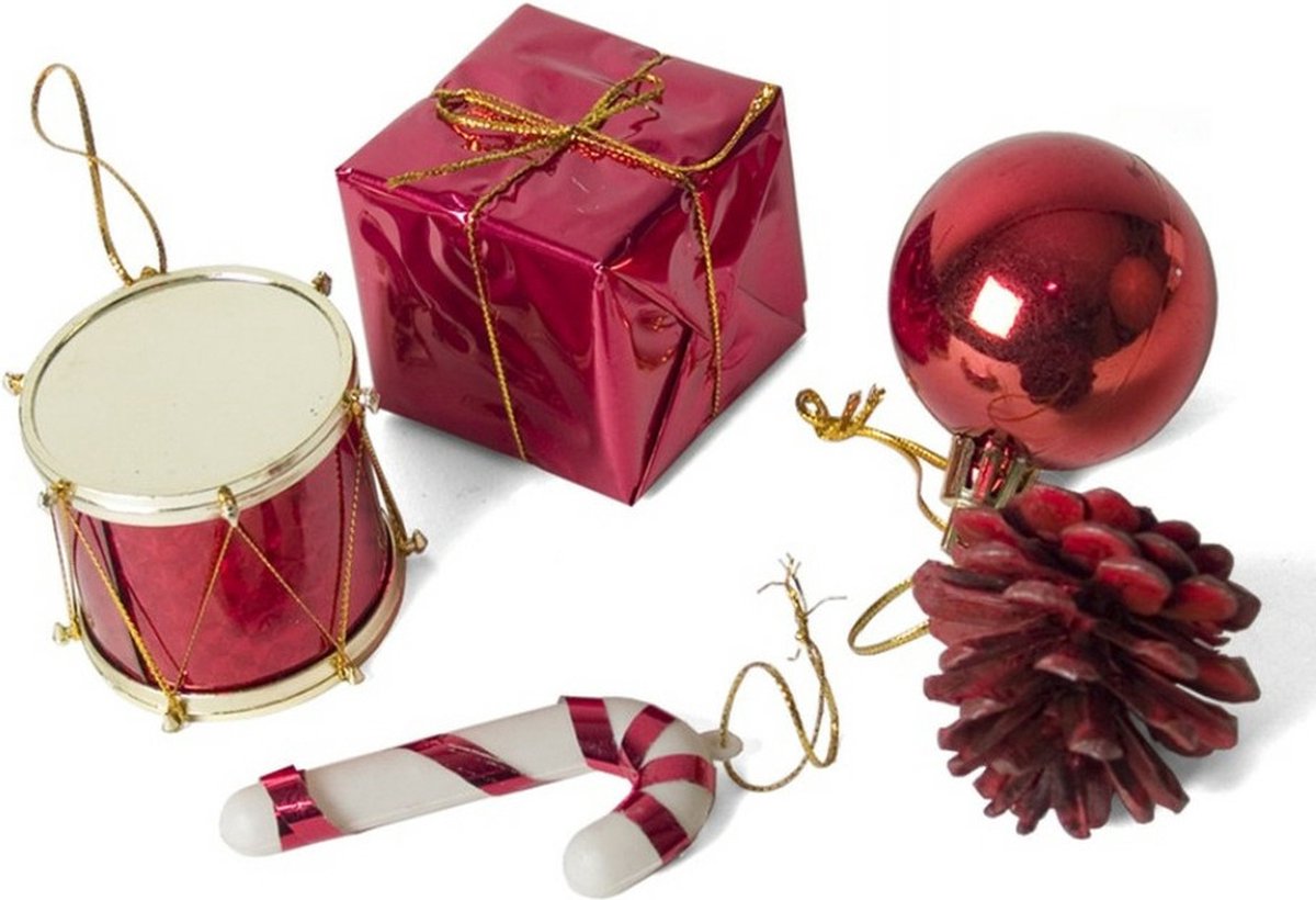 Gerim kerststukje decoratie ornamenten - 20x st- rood - kunststof 5 cm