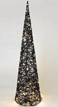 LED kegel/piramide kerstboom lamp - zwart - rotan - H80 cm - LED licht