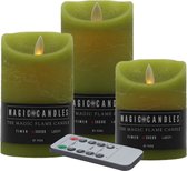 Magic Flame LED kaarsen/stompkaarsen set- 3x -mos groen-afstandsbediening