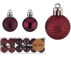 Krist+ kleine kerstballen - 12x stuks - wijn/bordeaux rood - kunststof - 3 cm