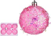 Krist+ kerstballen - 6x stuks - roze - kunststof - glitter