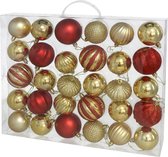 Gerim - gedecoreerde kerstballen - 54x st - kunststof - goud/rood