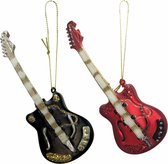IKO kersthangers/kerstornamenten - gitaar - zwart en rood - 2x - glas