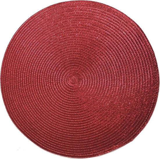 Ronde Placemats metallic kerst rood look diameter 38 cm Geverfd jute