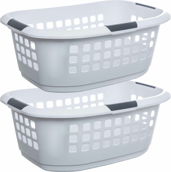 5Five Panier à linge extra large - 2x - blanc - plastique - 51 litres - 67 x 47 x 27 cm