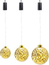 Verlichte kerstballen - 3x st - kunststof - goud - aan draad - D12, D15 en D20 cm