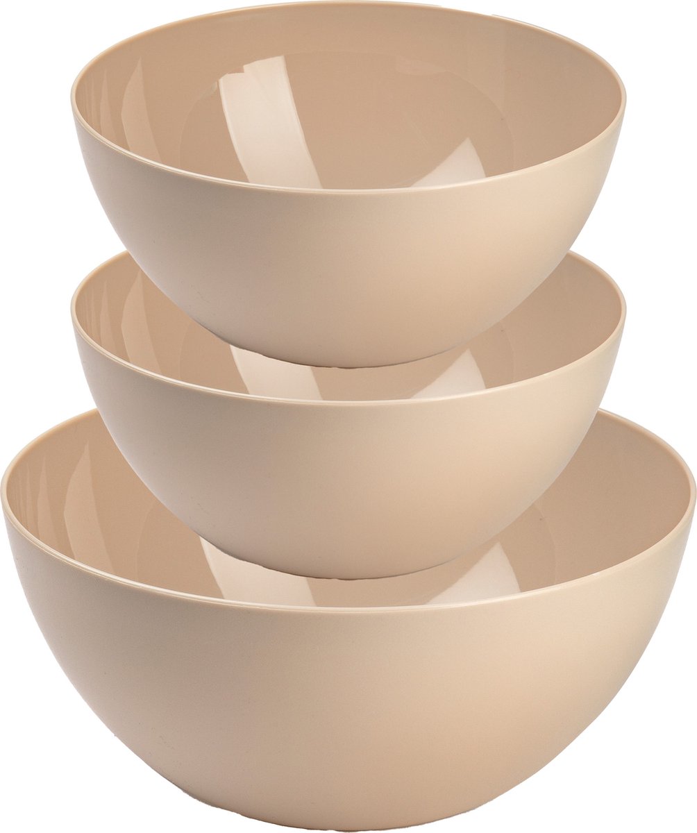 Plasticforte voedsel serveer schalen set - 3x stuks - beige - kunststof - Dia 23 en 26 cm
