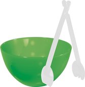Serveerschaal/slakom - groen - kunststof - 26 cm - met sla bestek/couvert