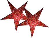 Decoratie kerststerren - 2x - rood - 60 cm - papier - 5 punten - hangend