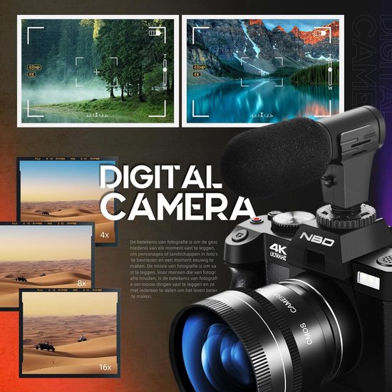 Appareil photo numérique NBD Caméra de connexion tout-en-un ultra HD 48MP  48MP avec objectif grand angle, zoom numérique 16x et écran 3
