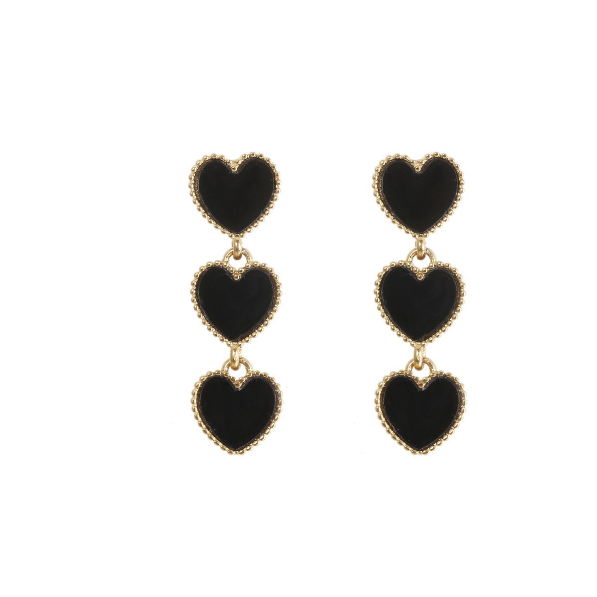 The Jewellery Club - Bo heart earrings black - Oorbellen - Dames oorbellen - Stainless steel - Goud - 4,2 cm - The Jewellery Club