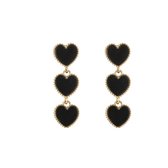 The Jewellery Club - Bo heart earrings black - Oorbellen - Dames oorbellen - Stainless steel - Goud - 4,2 cm