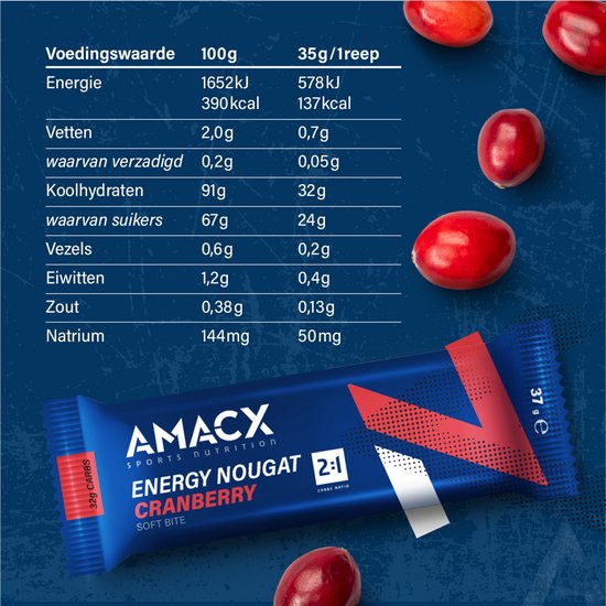 Amacx Energy Nougat - Energiereep - Fudge - Cranberry - 12 pack — afbeelding 3