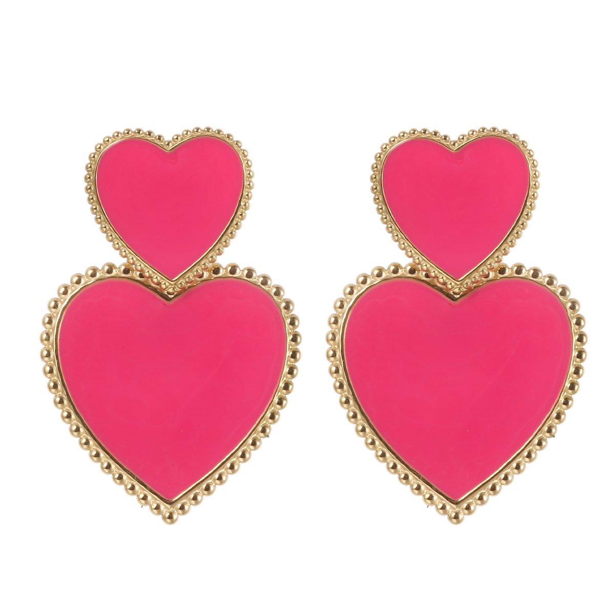 The Jewellery Club - Sanne heart earrings pink - Oorbellen - Dames oorbellen - Hart - Stainless steel - Goud - Roze - 5,3 cm - The Jewellery Club