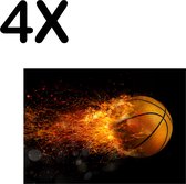 BWK Textiele Placemat - Vlammende Basketball - Set van 4 Placemats - 40x30 cm - Polyester Stof - Afneembaar
