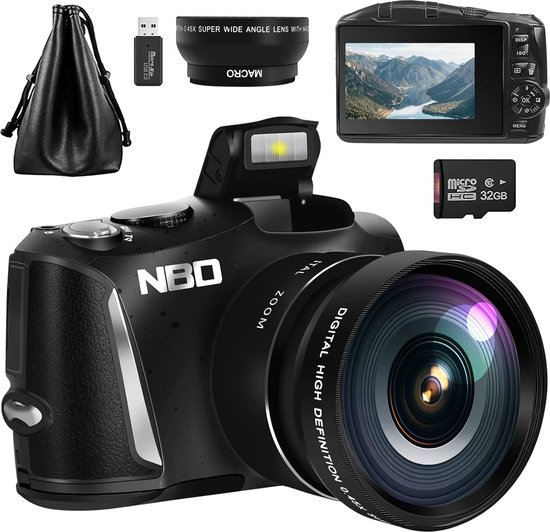 NBD - Digitale Camera 4K 48MP Vlogcamera - Perfecte Camera voor Fotografie met 32GB SD-kaart, 16x Digitale Zoom, 3,0 Inch Scherm - Compactcamera voor Beginners