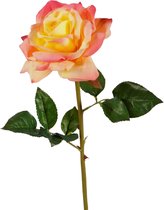 Viv! Home Luxuries Roos - Real Touch - zijden bloem - roze geel - 64cm