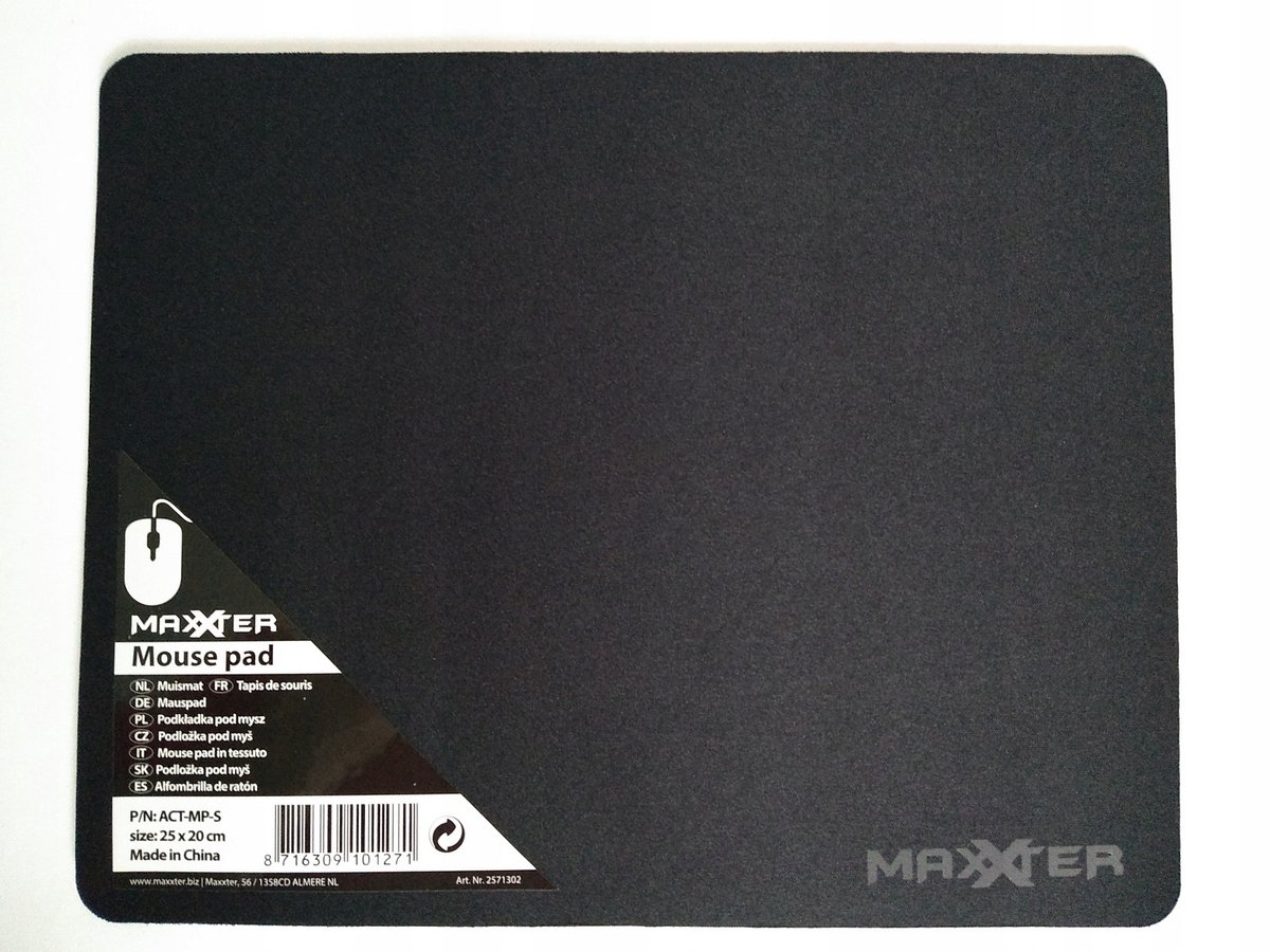 MaxXter ACT-MP-S-BLACK Muismat - 25 x 20 cm - Anti slip - Zwart