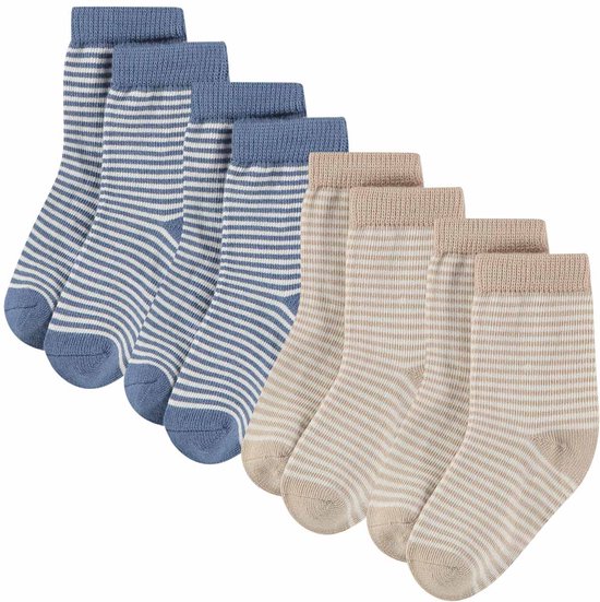Comfortabel & Zijdezacht Bamboo Basics Charley - Bamboe Baby Sokken (Multipack 4 stuks) - Blauw & Beige - 0-6 Maanden