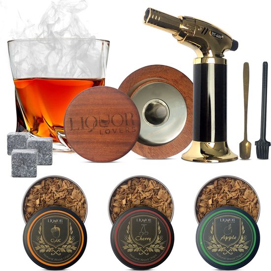 LiquorLovers® Whiskey Smoker Set - 3 smaken - Incl. recepten - 3 Whiskey Stones cadeau geven