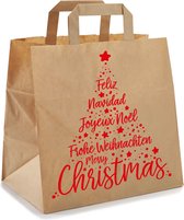 50 x Kerst Draagtassen Van Kraftpapier Met Platte Oren " Xmas Red" Take Away 26x17x25cm/ Kersttassen/ Kersttasjes / Kerst verpakking