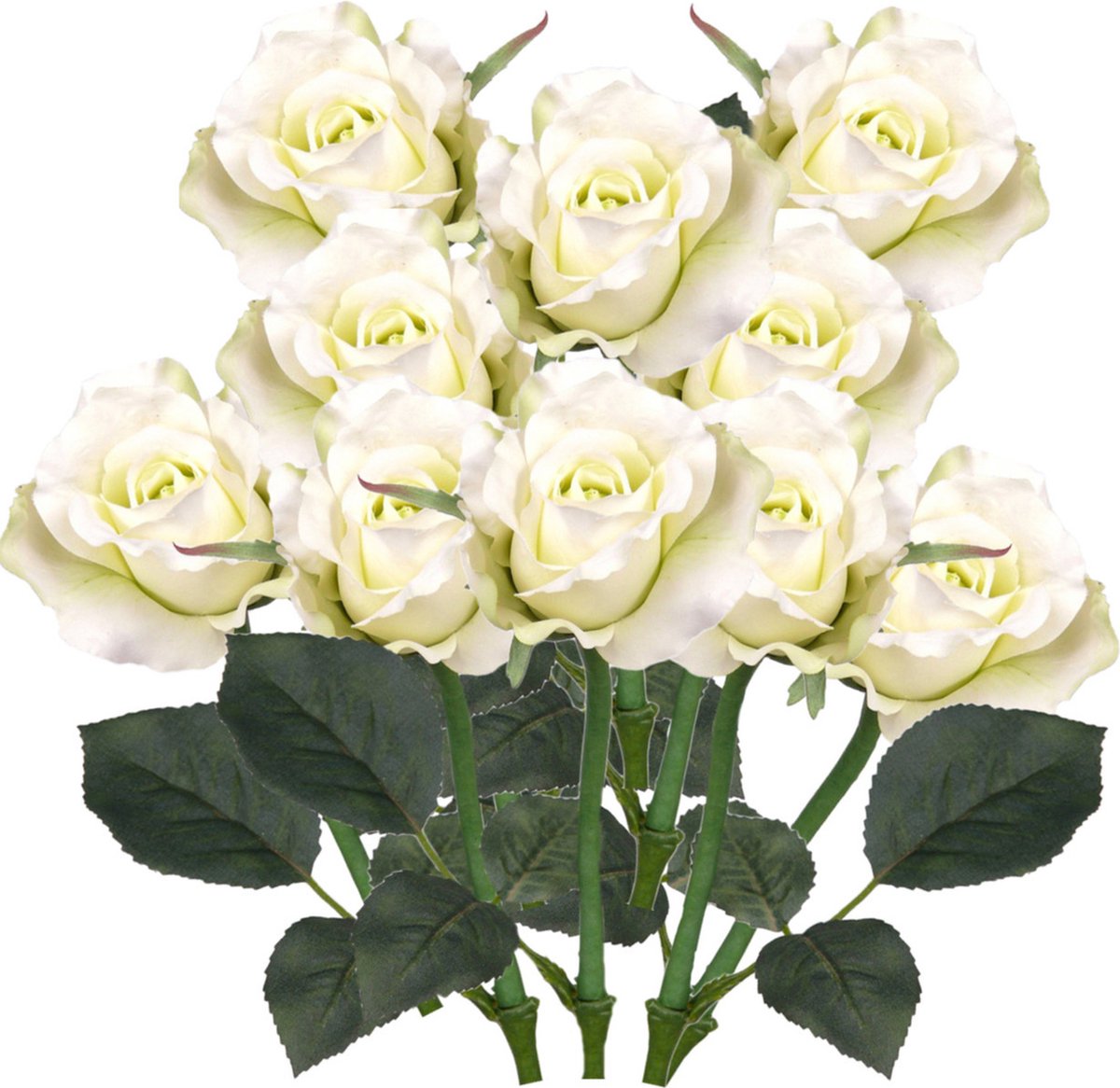 Bellatio Flowers & Plants Top art Kunstbloem roos Alice de luxe - 10x stuks - wit - 30 cm - kunststof steel - decoratie